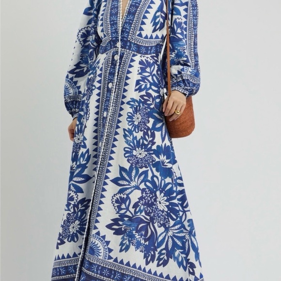 Farm Rio Floral Blue and White Maxi Dress NWOT - Picture 2 of 6